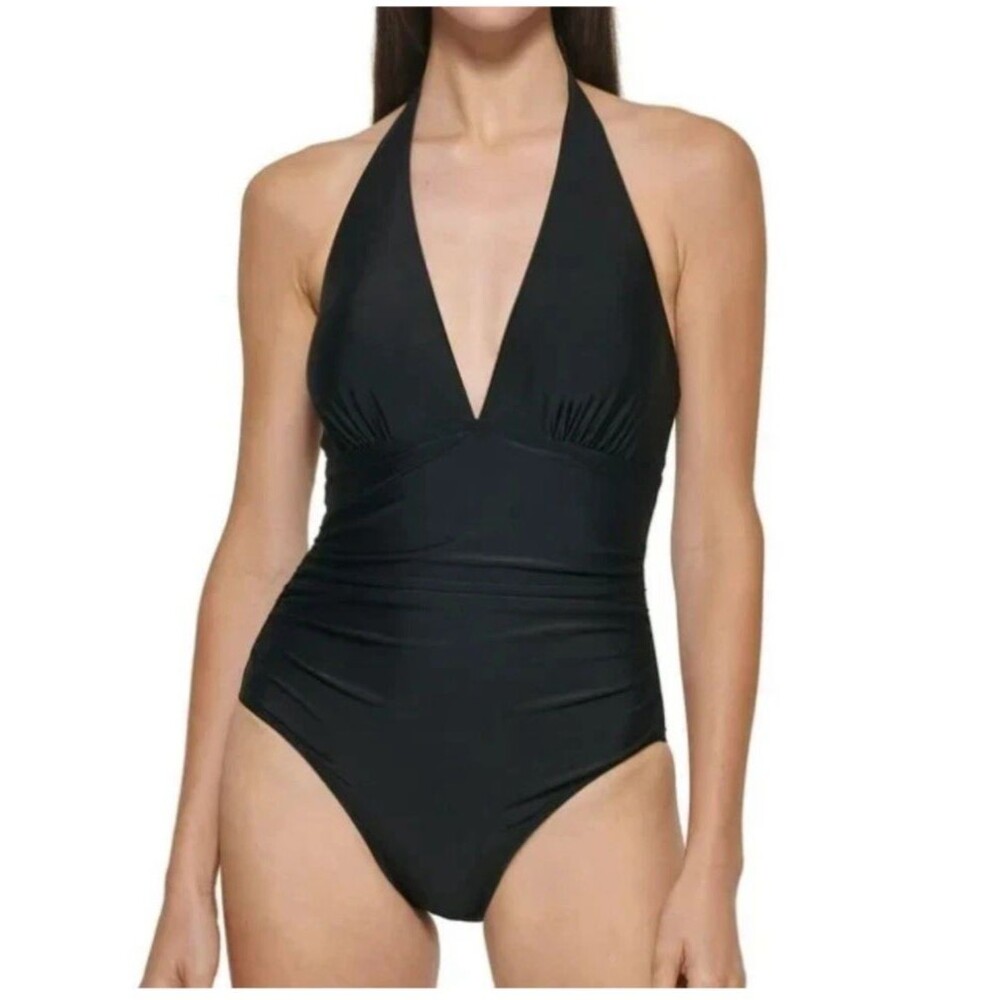 DKNY Women's Large Swimsuit One Piece Tummy Control Halter Neckline Bathing Suit - Picture 1 of 10